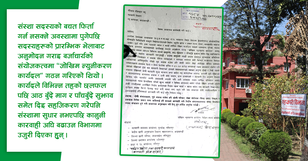 नेशनल डेभलेपमेन्ट सहकारीमा हिनामिना : पूर्व अध्यक्ष, लेखा संयोजक र प्रबन्धकलाई कारवाही गर्न विभागमा उजुरी 