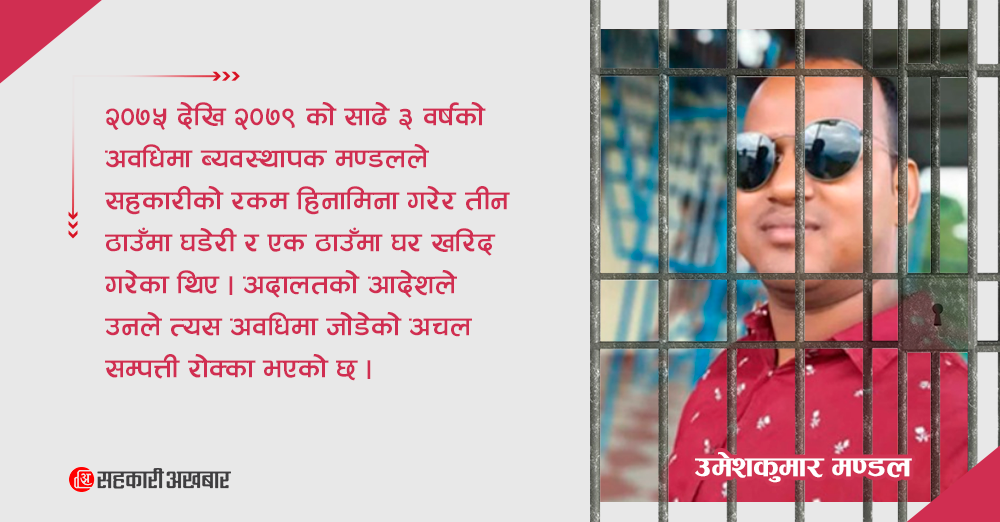 नवआदर्श सहकारीका व्यवस्थापक उमेशकुमारलाई थुनामा राख्न अदालतको आदेश