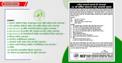 राष्ट्रिय सहकारी महासंघको ३३औं बार्षिक साधारण सभा सम्वन्धि सूचना ।